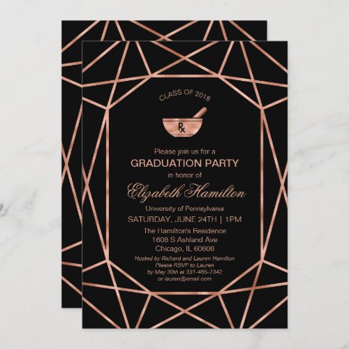 Copper Mortar  Pestle Rx Pharmacy School Grad Invitation