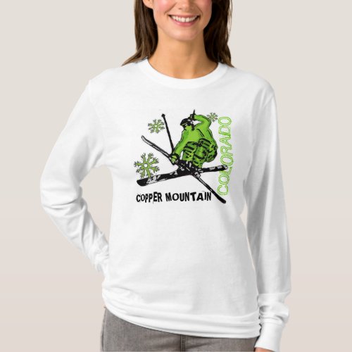 Copper Mountain Colorado green skier ladies hoodie T_Shirt