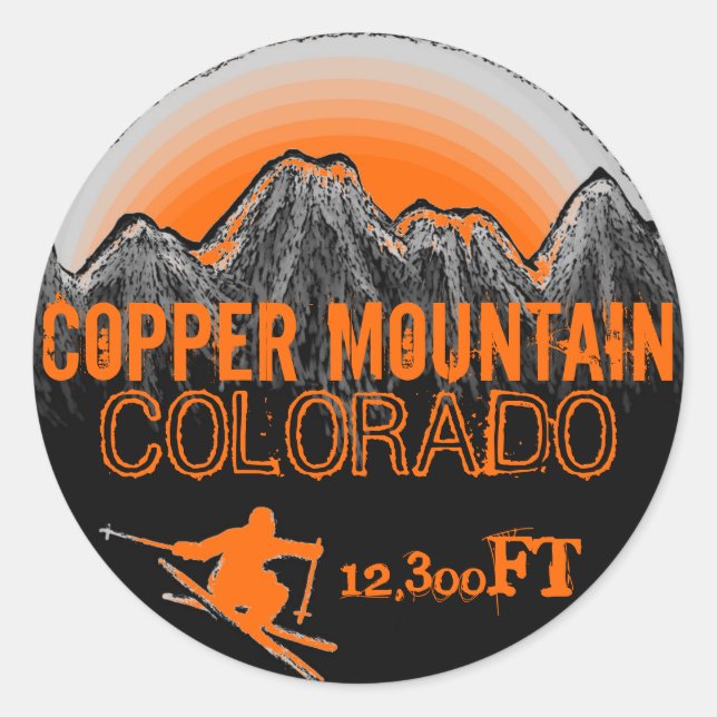 Copper Mountain Colorado orange ski art stickers (Front)