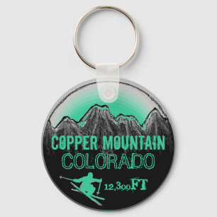 Copper Mountain Colorado teal ski art keychain