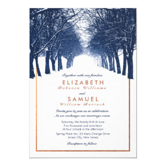 Copper Invitations Announcements Zazzle Copper Navy Winter Trees Avenue Wedding Invitation