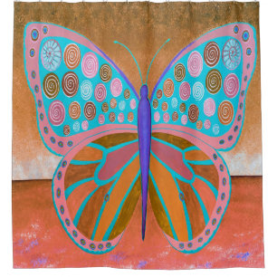 Copper Ocean Butterfly Shower Curtain