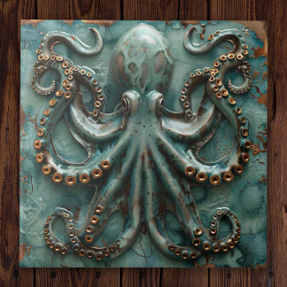 Copper Octopus Teal Ceramic Tile