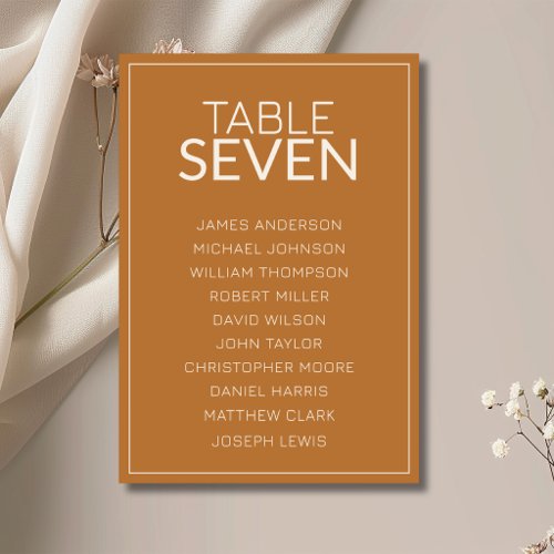 Copper Old Money Wedding Guest Seating Chart Table Number