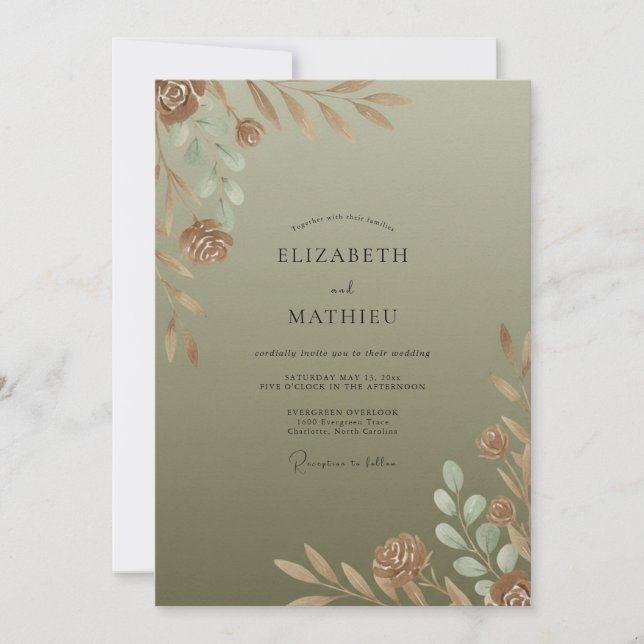 Copper Olive Leafy Wedding Invitation (Front)