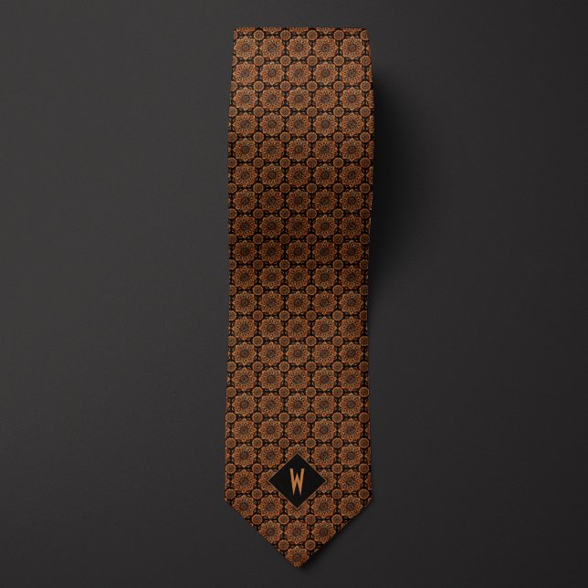 Copper on Black Mandala Monogram Neck Tie (Creator Uploaded)