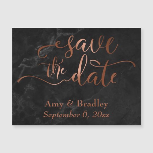 Copper on Black Marble Save the Date Magnetic Card