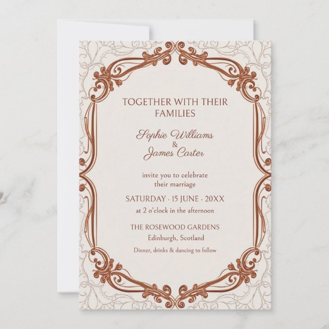 Copper Ornate Scroll Wedding Invitation (Front)
