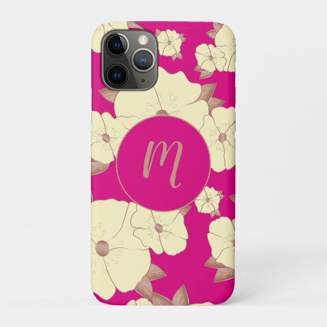 Copper Pastel Yellow Floral on Fuchsia background Case-Mate iPhone Case (Back)