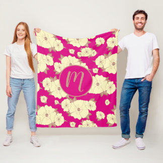 Copper Pastel Yellow Floral on Fuchsia background Fleece Blanket