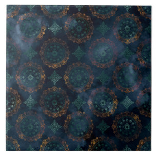 Copper Patina Damask Watercolor Pattern Ceramic Tile