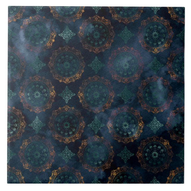Copper Patina Damask Watercolor Pattern  Ceramic Tile (Front)