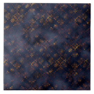 Copper Patina Damask Watercolor Pattern Ceramic Tile