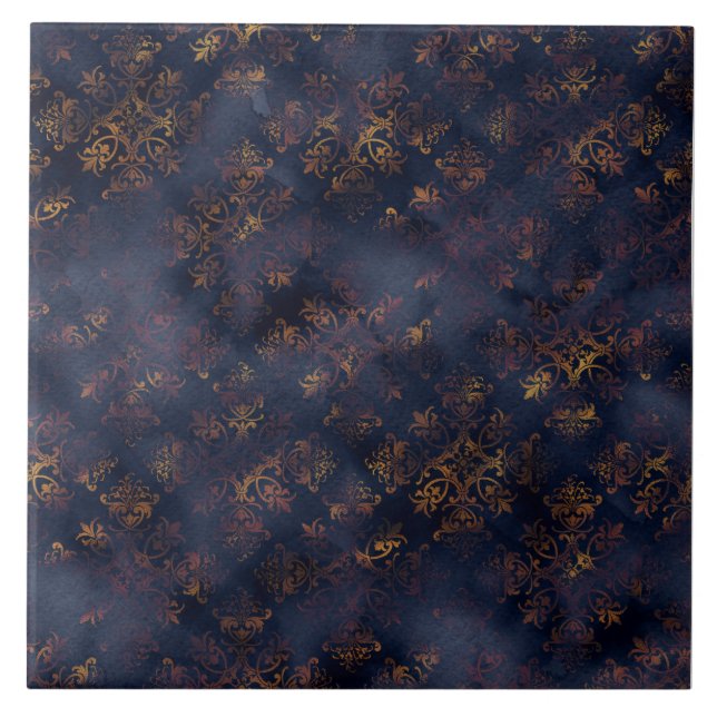 Copper Patina Damask Watercolor Pattern  Ceramic Tile (Front)