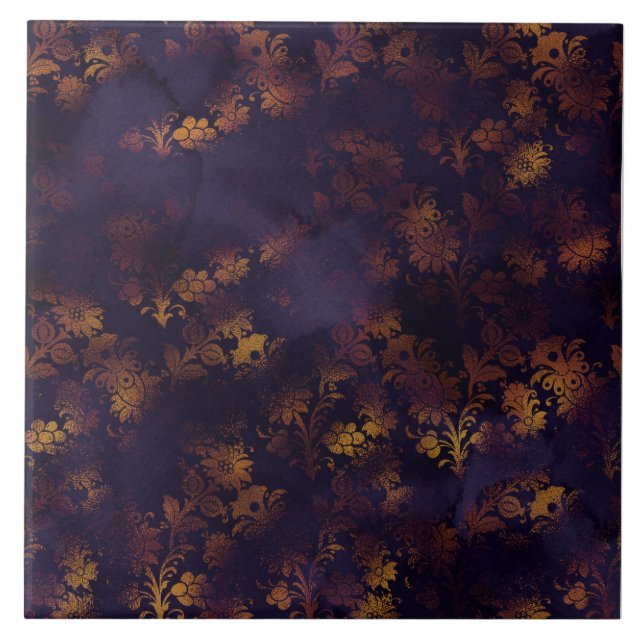 Copper Patina Damask Watercolor Pattern  Ceramic Tile (Front)