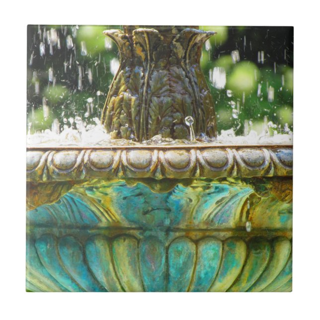 Copper Patina Garden Fountain Ceramic Tile (Front)