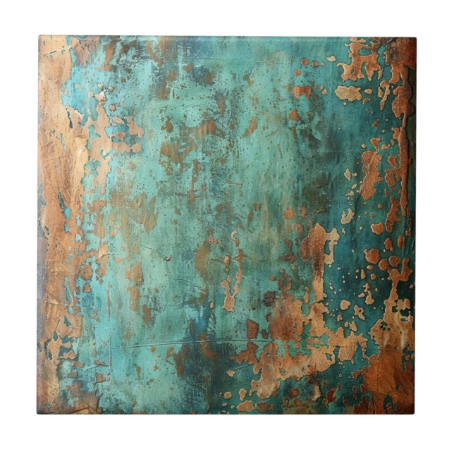Copper Patina Metallic Rustic  Ceramic Tile (Front)