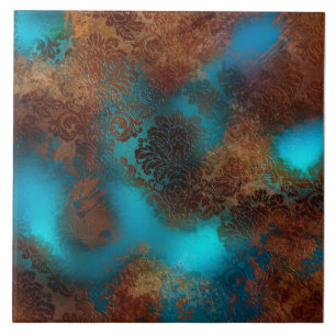 Copper Patina Rusted Damask  Ceramic Tile