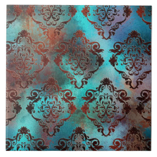 Copper Patina Rusted Damask  Ceramic Tile