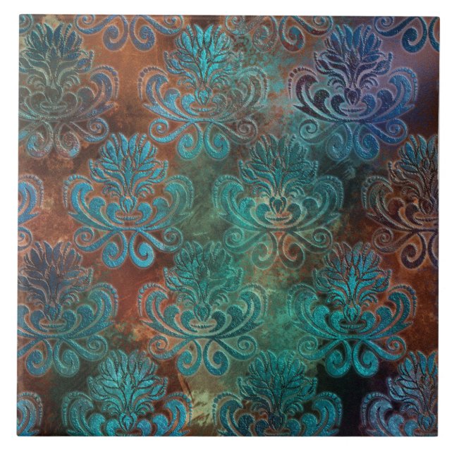 Copper Patina Rusted Damask  Ceramic Tile (Front)