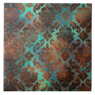 Copper Patina Rusted Damask  Ceramic Tile