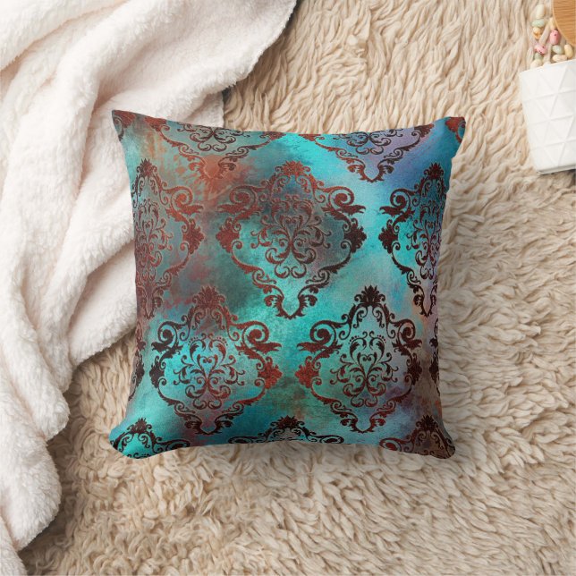 Copper Patina Rusted Damask  Throw Pillow (Blanket)
