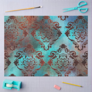 Copper Patina Rusted Damask Tissue Paper