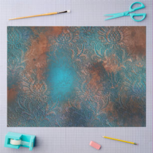 Copper Patina Rusted Damask Tissue Paper