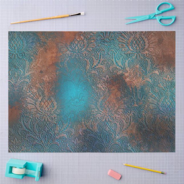 Copper Patina Rusted Damask  Tissue Paper (Craft)