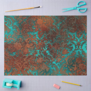 Copper Patina Rusted Damask Tissue Paper