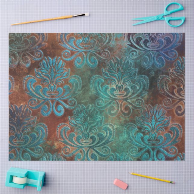 Copper Patina Rusted Damask  Tissue Paper (Craft)