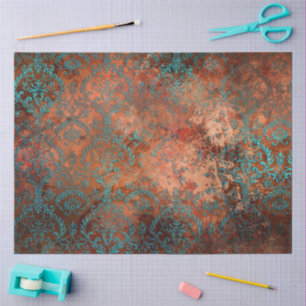 Copper Patina Rusted Damask Tissue Paper