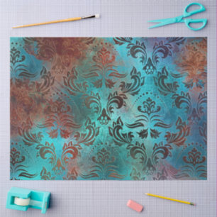 Copper Patina Rusted Damask Tissue Paper