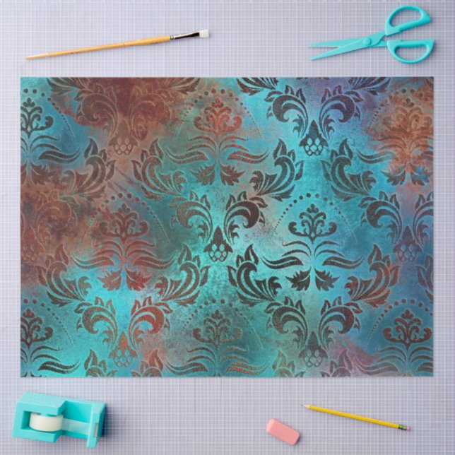 Copper Patina Rusted Damask  Tissue Paper (Craft)