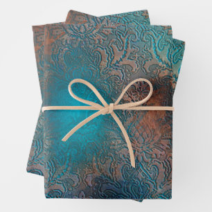 Copper Patina Rusted Damask  Wrapping Paper Sheets