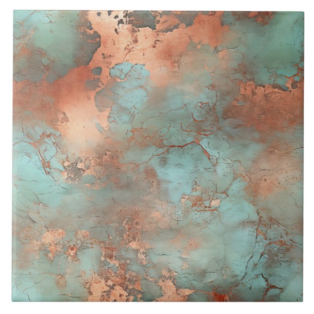Copper Patina Rustic Metallic ceramic tile  (Front)