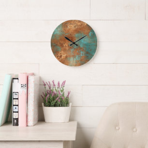 Copper Patina Rustic Metallic Large Clock
