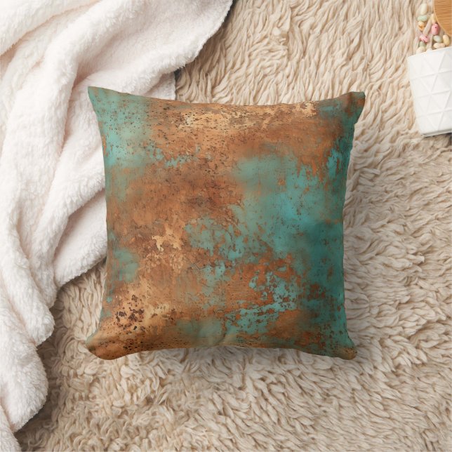 Copper Patina Rustic Metallic  Throw Pillow (Blanket)