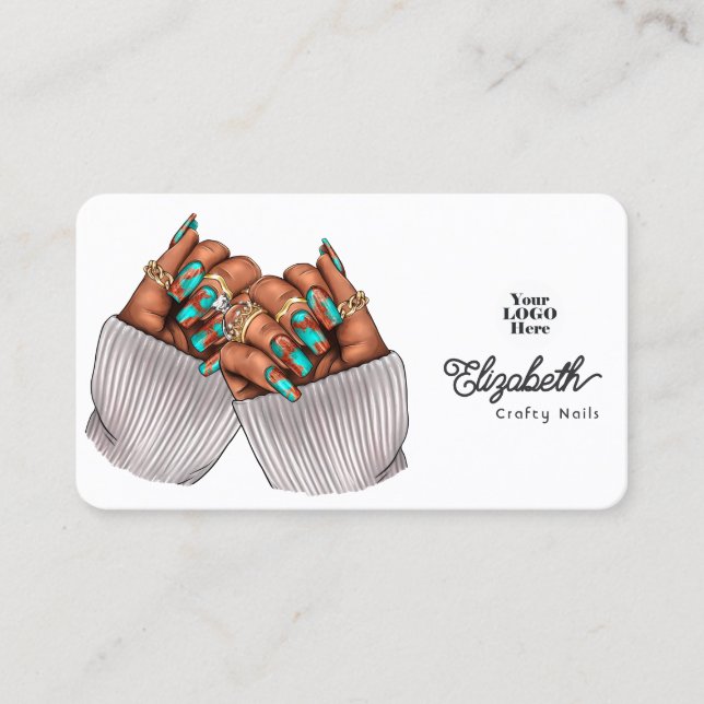 Copper Patina Turquoise Grunge Black Woman Salon Business Card (Front)