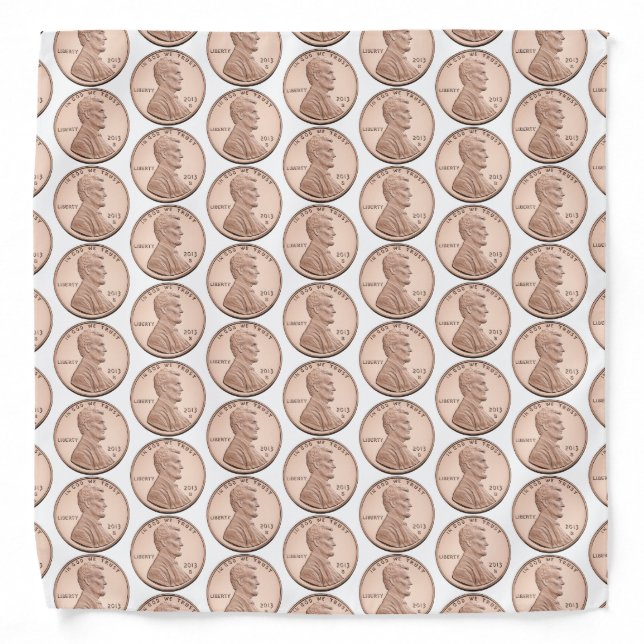 Copper Penny Coin Pattern – Lincoln Cent Design Bandana (Front)