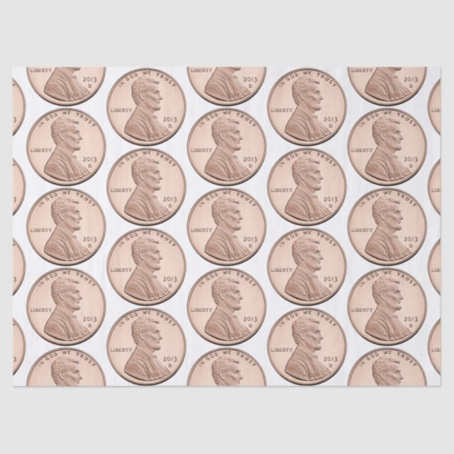 Copper Penny Coin Pattern – Lincoln Cent Design Tissue Paper (Front)