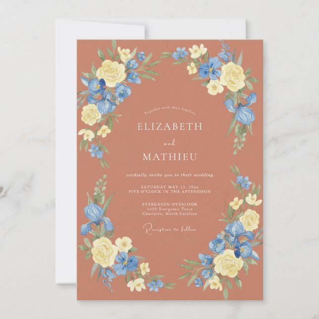 Copper Periwinkle Painted Wedding Invitation (Front)