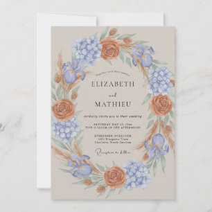 Copper Periwinkle Wreath Wedding Invitation