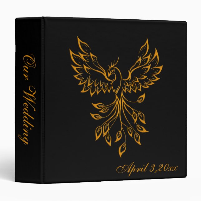 Copper Phoenix Rises on Black  3 Ring Binder (Front/Spine)