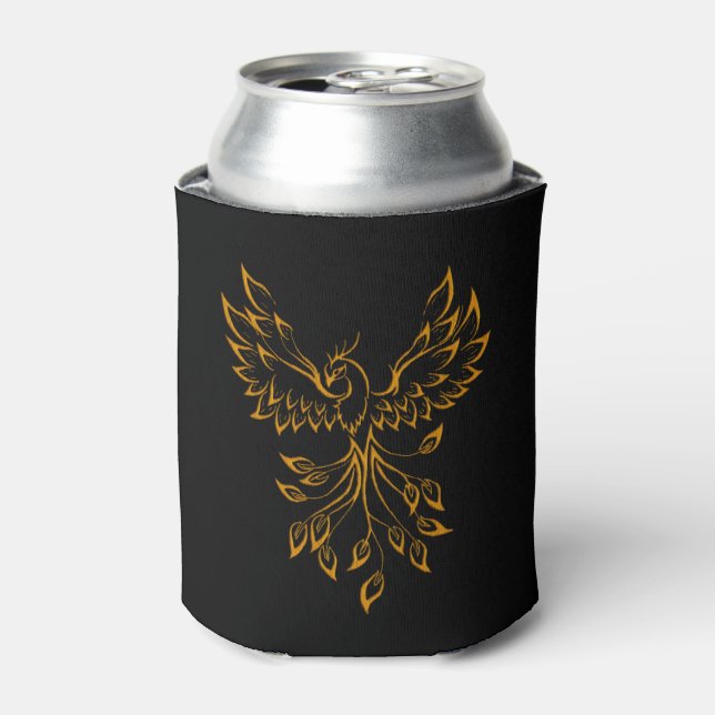 Copper Phoenix Rises on Black  Can Cooler (Can Front)