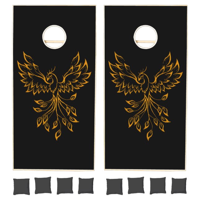 Copper Phoenix Rises on Black  Cornhole Set (Set)
