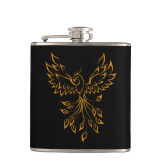 Copper Phoenix Rises on Black  Flask