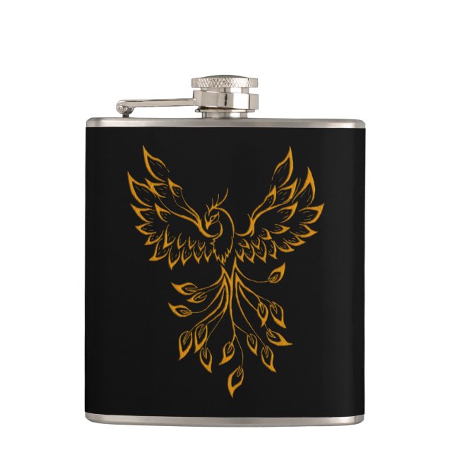 Copper Phoenix Rises on Black  Flask (Front)