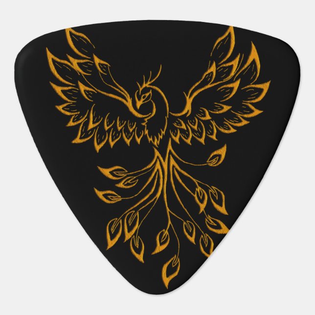 Copper Phoenix Rises on Black  Guitar Pick (Front)