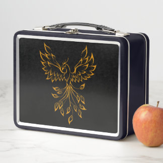 Copper Phoenix Rises on Black  Metal Lunch Box